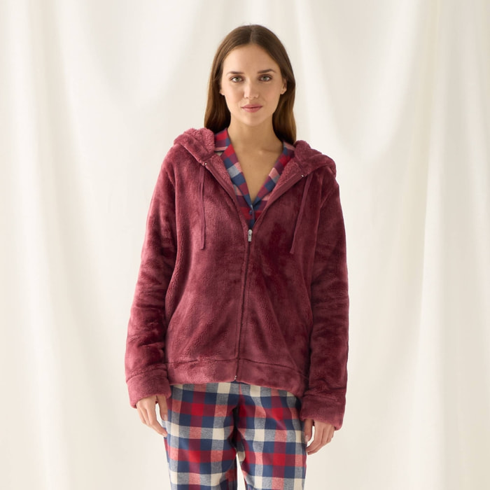 Chaqueta polar con capucha efecto pelo Este color rosa palo Poliéster