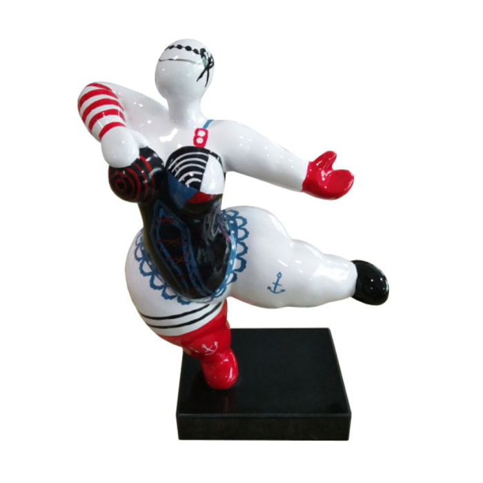 Statue femme qui danse en résine noir, rouge & bleu H33cm - HULLA 02