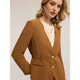 Motivi - Giacca senza collo con cinturino - Marrone