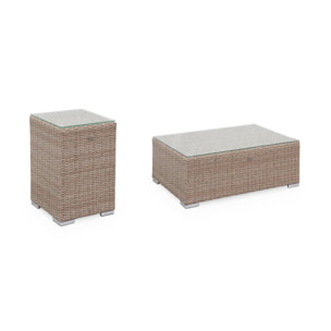 Salon de jardin Premium en résine tressée arrondie XXL – VERONA – Résine naturelle style osier. coussins gris foncé – 12 à 14 places