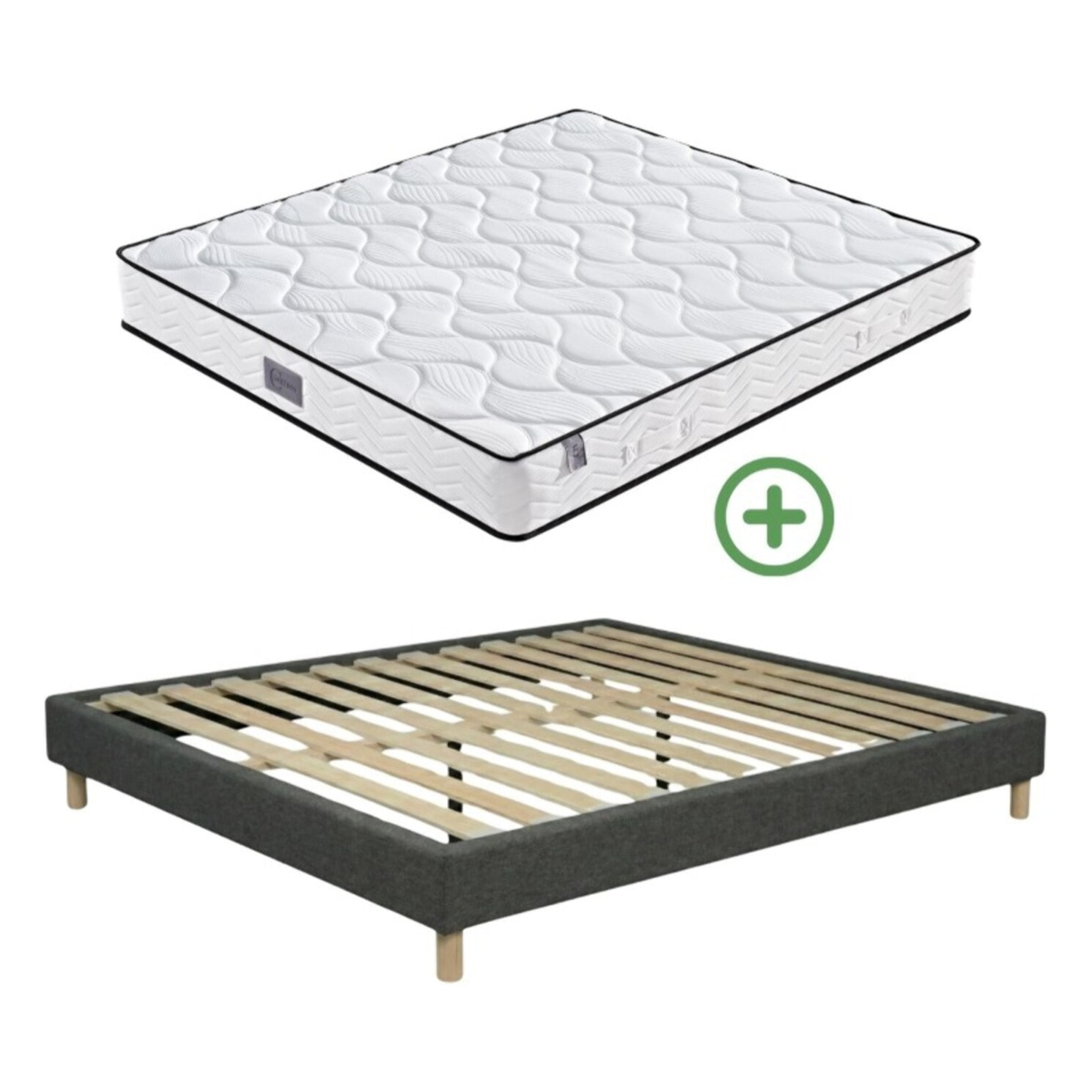 Ensemble Matelas Cosmos & sommier | Mémoire de forme et ressorts ensachés | Cadre à lattes | Tissu | Gris Foncé