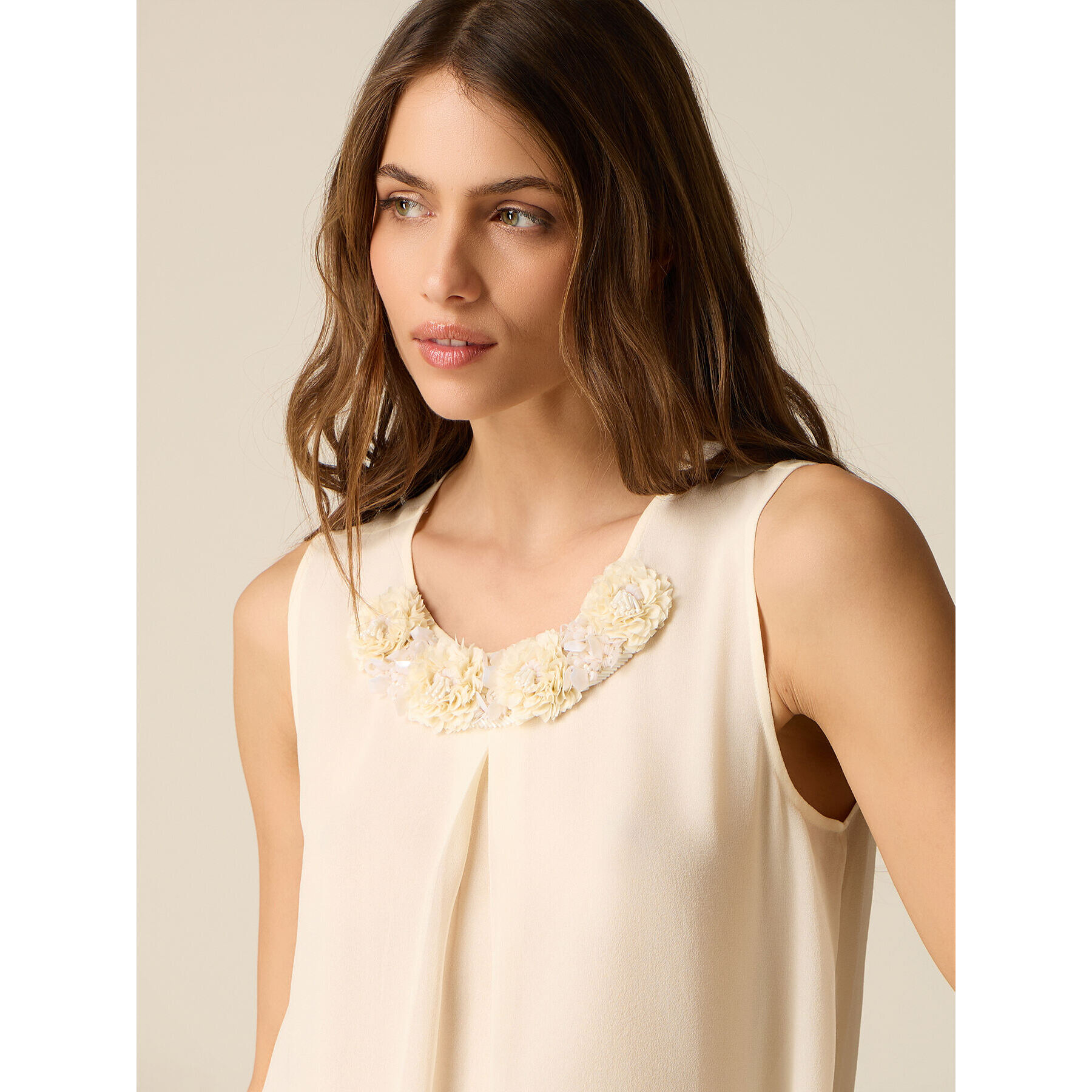 Oltre - Top in seta/viscosa con applicazioni - Bianco