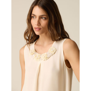 Oltre - Top in seta/viscosa con applicazioni - Bianco