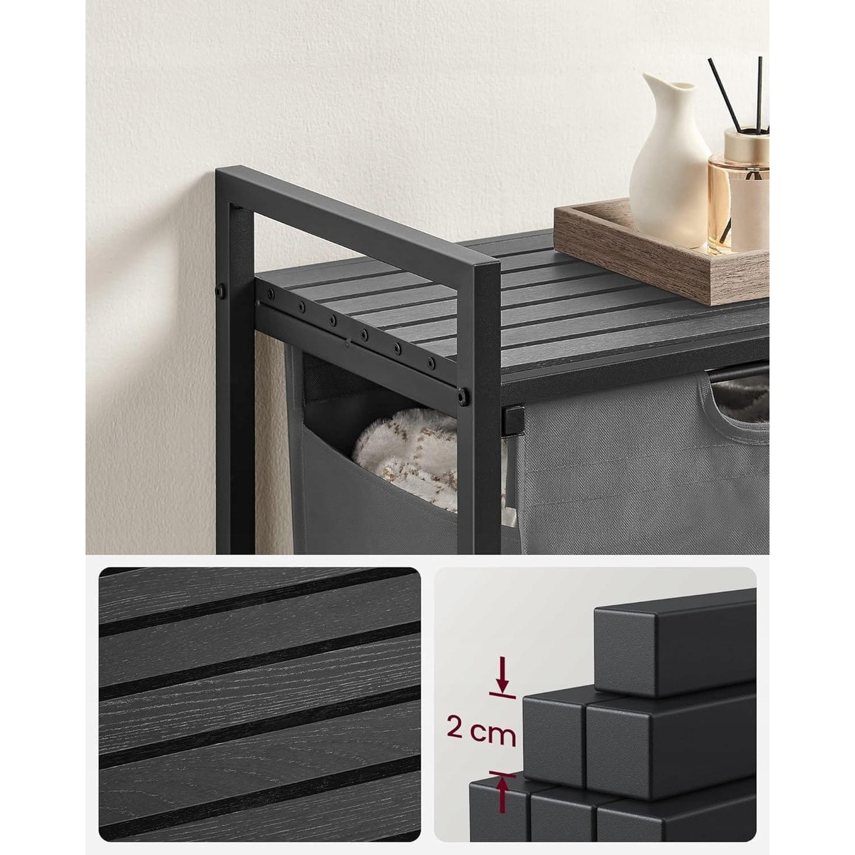 Cesto Biancheria Loft con Ripiano e Sacco Estraibile Grigio