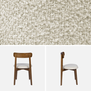 Chaise vintage bois d'hévéa teinte noyer et tissu texturé (lot de 2) VICTOIRE