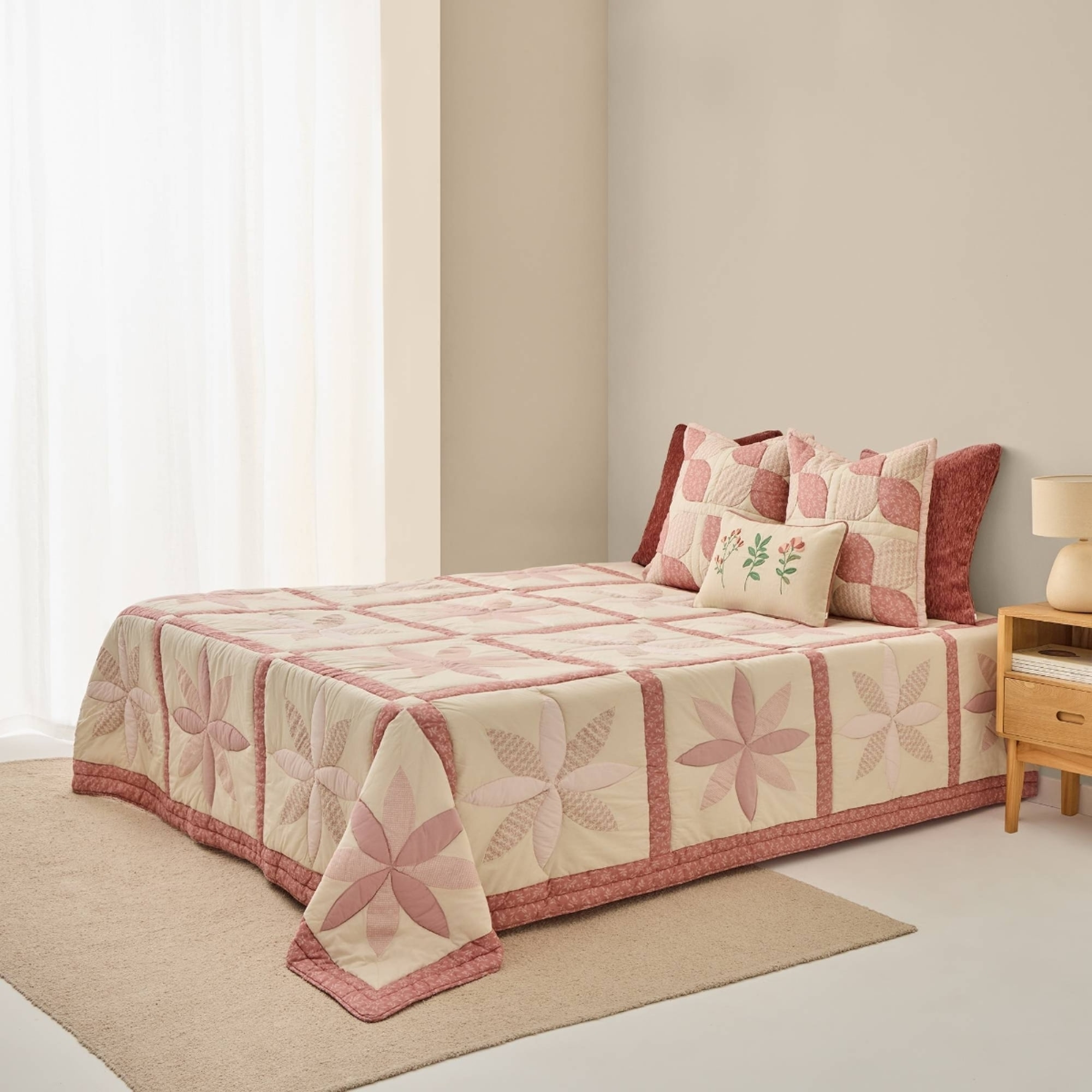 Edredón patchwork 250 g reversible Ritpatcolha color rosa 100% Algodón