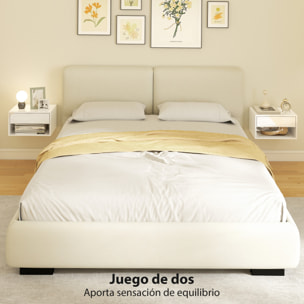 Juego de 2 Mesitas de Noche Flotantes, Mesillas de Noche con Cajón y Estante Abierto, Diseño Moderno, 37x32x21 cm, Blanco Brillante