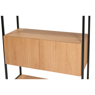 Bibliothèque étagère avec rangement fermé finition bois clair chêne et métal noir L94 cm FLEA