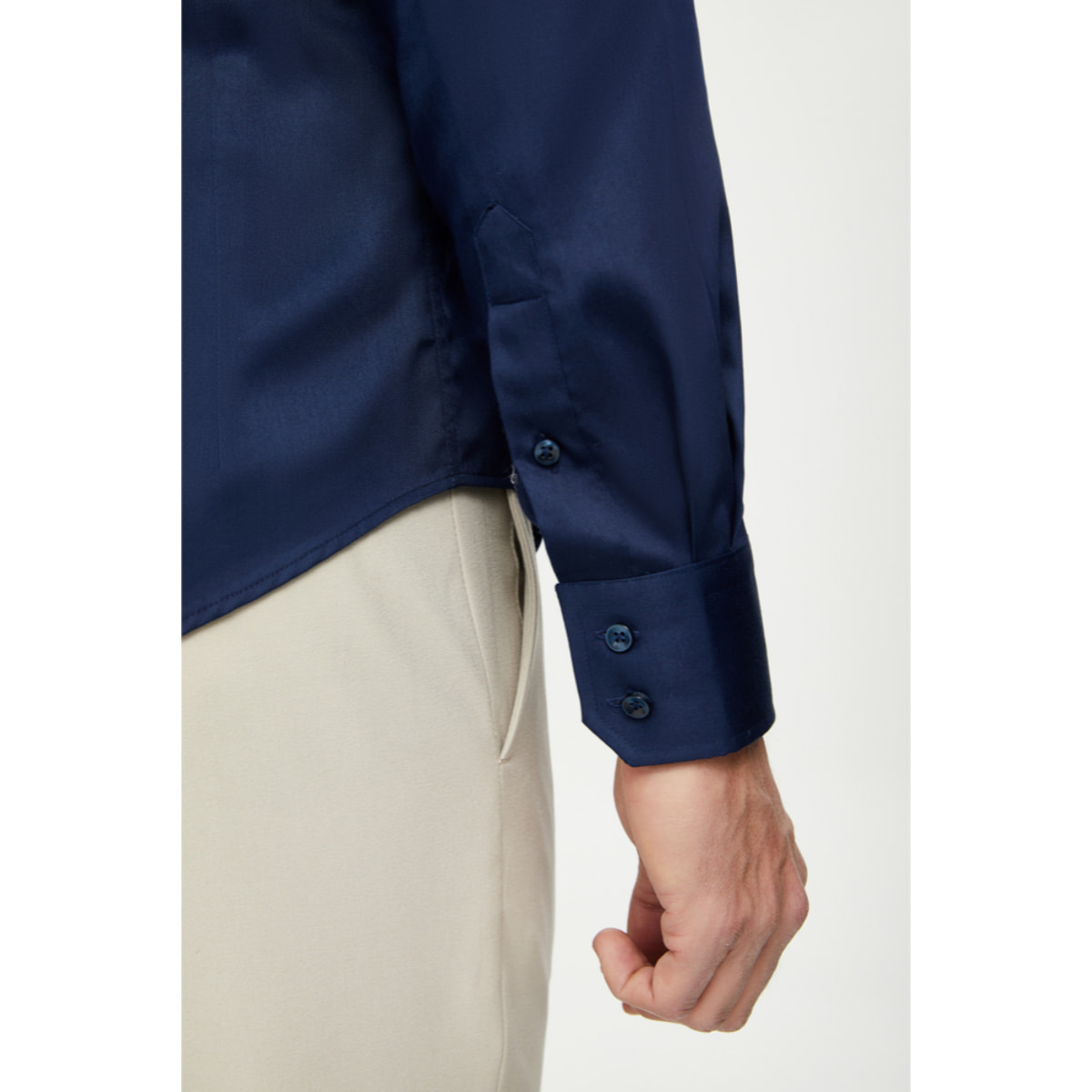 Camicia Uomo 2 Bottoni Button Down Slim Satin Unito Blu