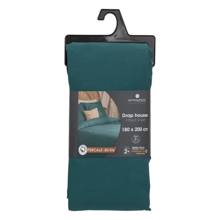 Drap-housse "Landiha"percale bleu égéen 180x200cm