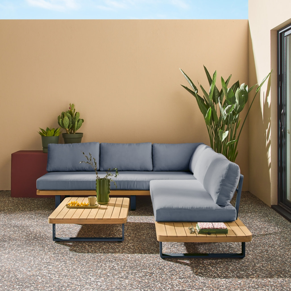 Salon de jardin d'angle bois d'acacia et aluminium 5 places ACALIA LATIKA