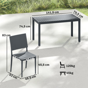Conjunto de Mesa y Sillas Jardín de 5 Piezas, Muebles Jardín Exterior con Mesa de Tablero Ranurado, 4 Sillas Apilables, Marco Metálico para 4 Personas, para Patio, Terraza, Gris Oscuro