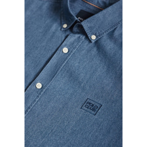 Camicia denim regular fit con logo ricamato