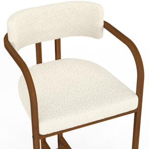 Tabourets de bar Elsa bouclette blanche pieds effet noyer - lot de 4