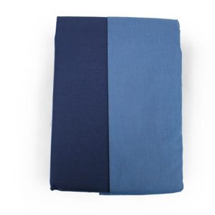 White & White Parure copripiumino singolo Bicolore 100% cotone percalle Blu notte e Blu chiaro