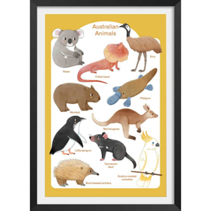 Affiche enfant animaux d' australie  Affiche + cadre en bois - Noir