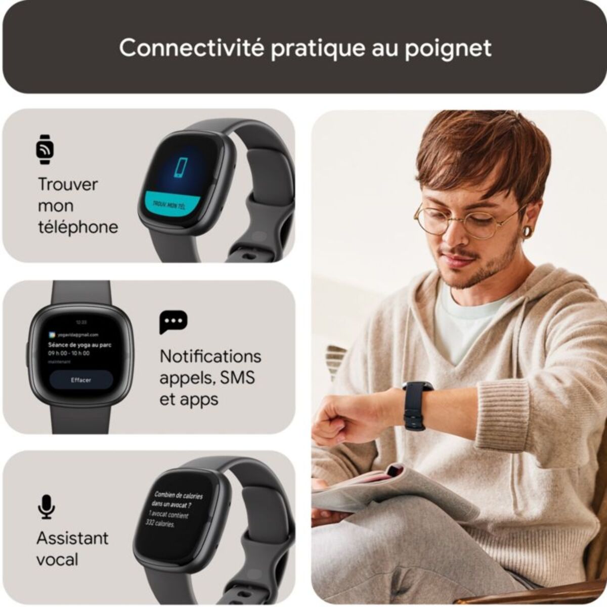 Montre santé FITBIT Sense 2 Aluminium Graphite et Gris ombre