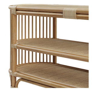 Console 140 cm en rotin naturel avec étagères - Marthe