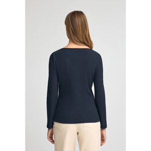 Maglietta blu marino a maniche lunghe e collo a barca Polo Club