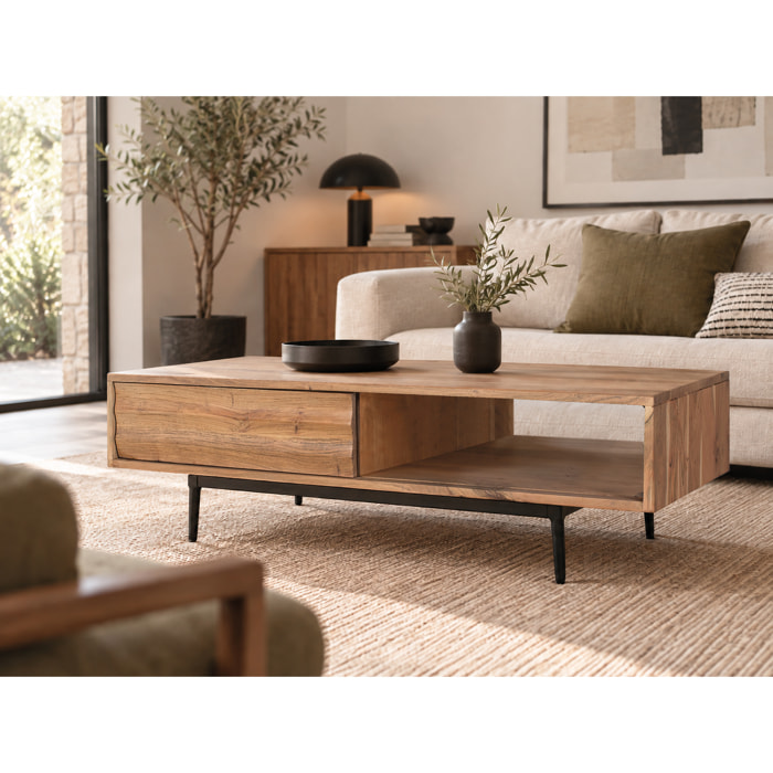Table Basse en Bois d’Acacia 120 cm Style Rustique Moderne
