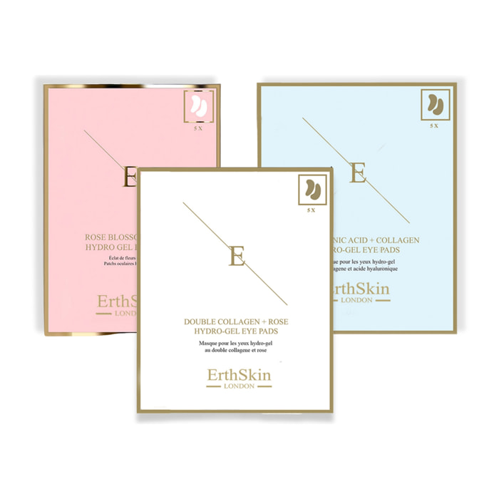 Almohadillas para ojos Rose Blossom + Almohadillas para ojos de colágeno doble + Almohadillas para ojos de hidrogel