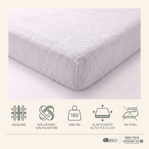 Coprimaterasso Intrecci Jacquard in Cotone e Poliestere 160 GSM Elasticizzato su 4 Lati No Stiro