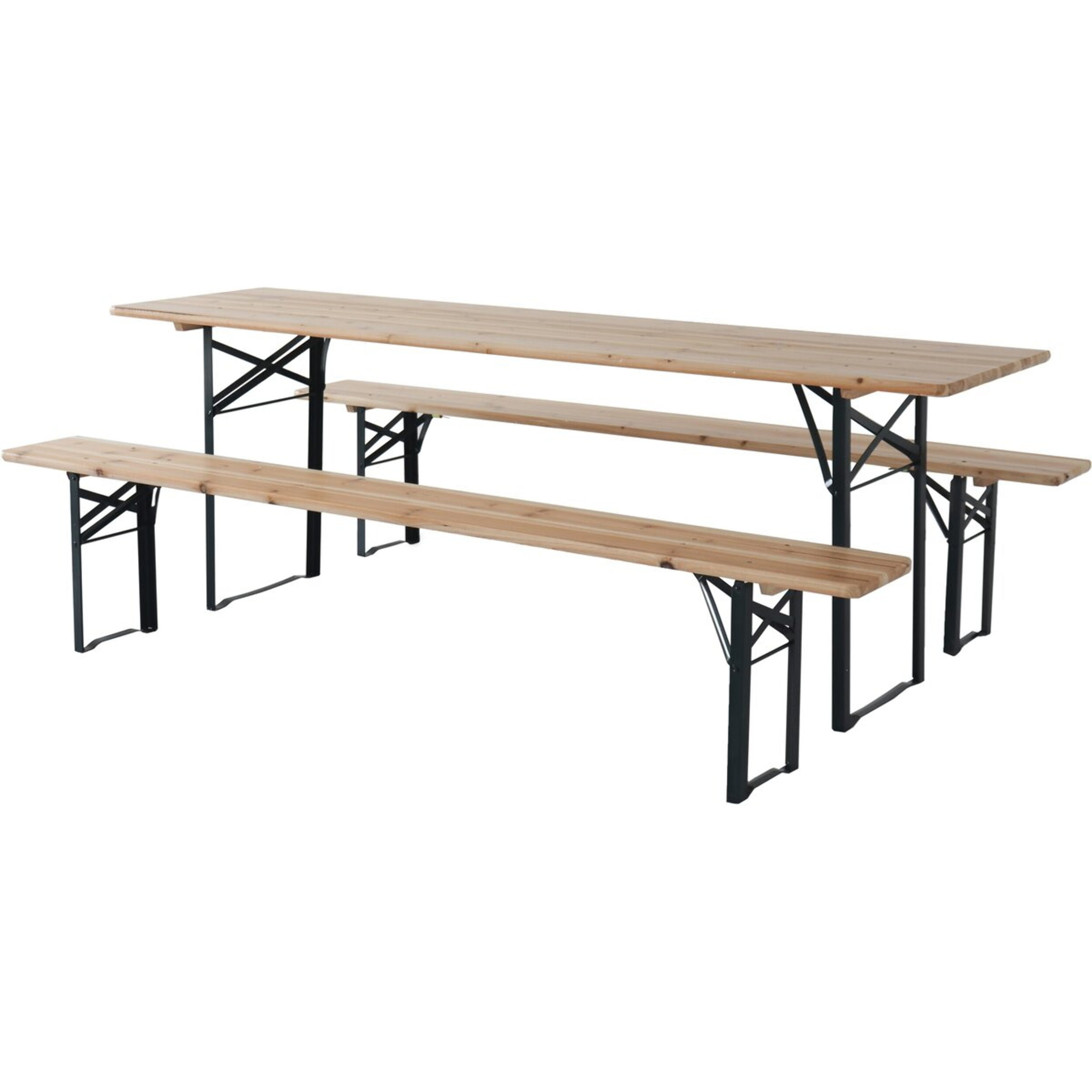 Table de jardin brasserie pliante avec 2 bancs " Lisbonne " - 218 x 59,5 x 75 cm -  Marron