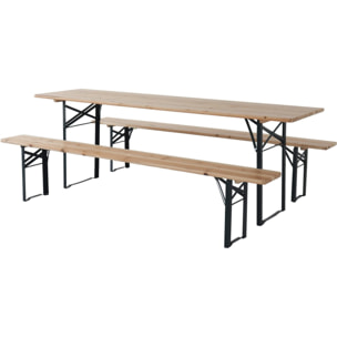 Table de jardin brasserie pliante avec 2 bancs " Lisbonne " - 218 x 59,5 x 75 cm -  Marron