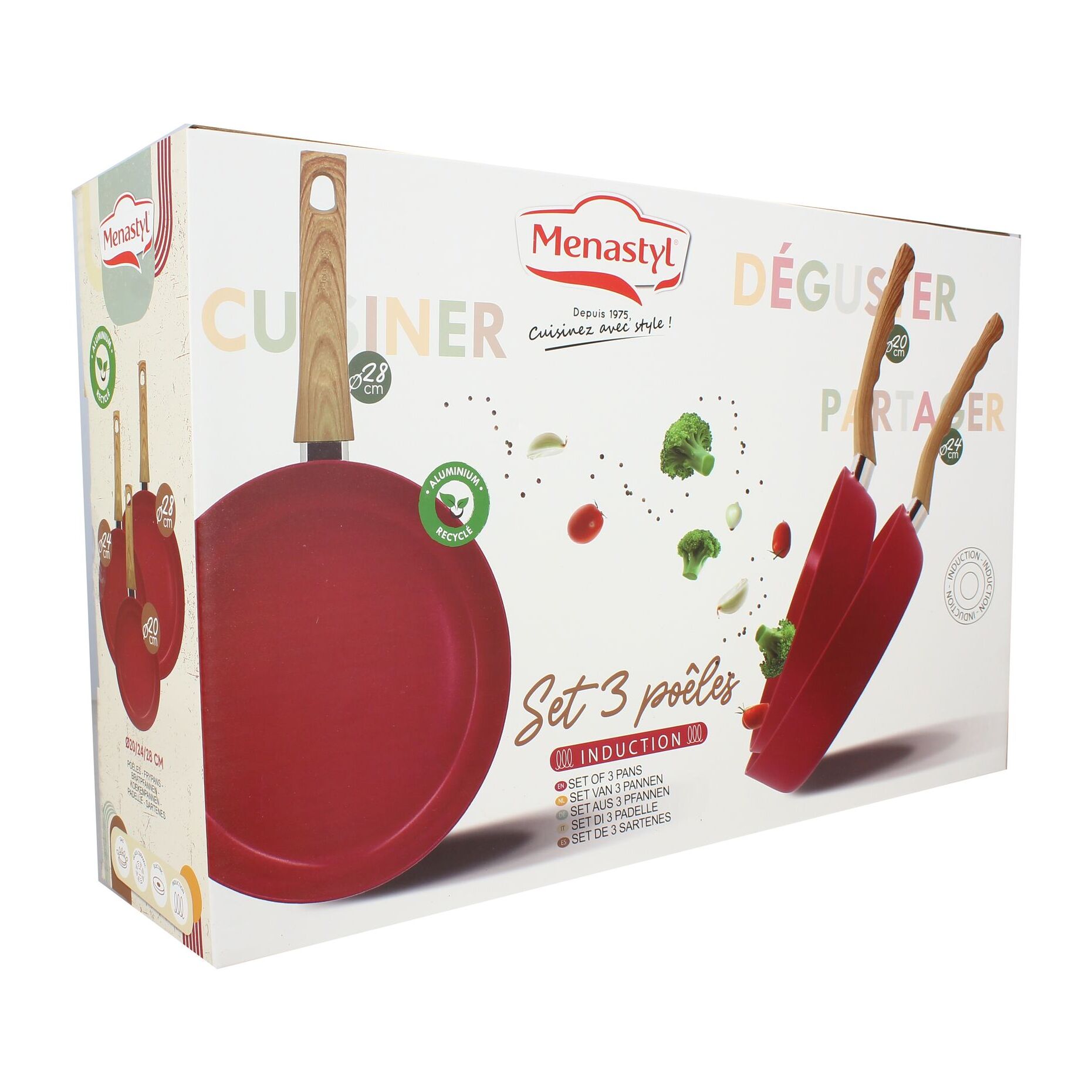Lot de 3 poêles revêtement céramique magenta - tous feux COLORAMA
