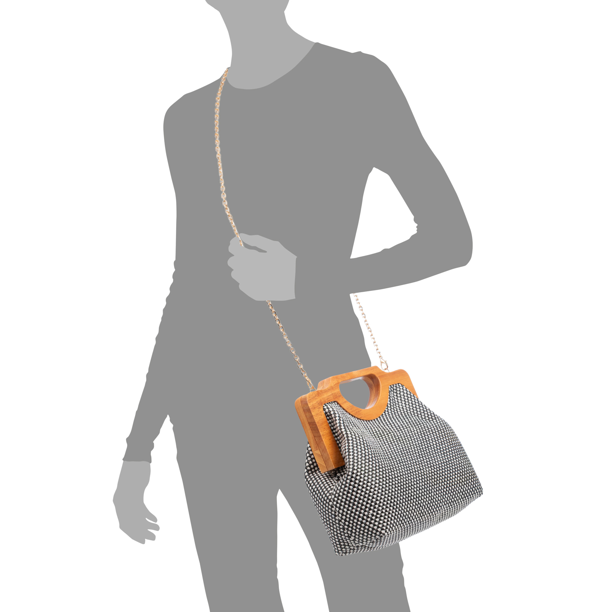 Bogna Bolso de mano Mujer. Fabricado en madera natural y rafia sintética entrelazada.