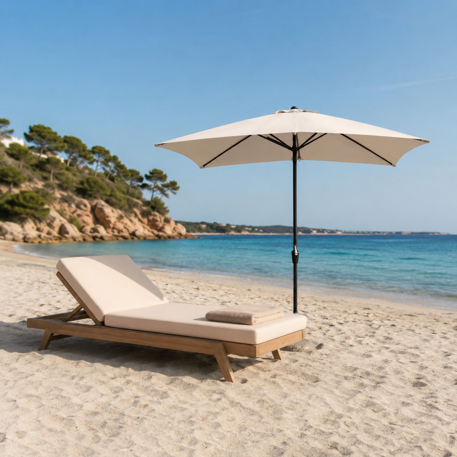 Ombrellone Rettangolare 3x2 M Da Giardino Parasole Per Balcone Con Air Vent Apertura A Manovella Anti UV Idrorepellente Mare Spiaggia Piscina Beige