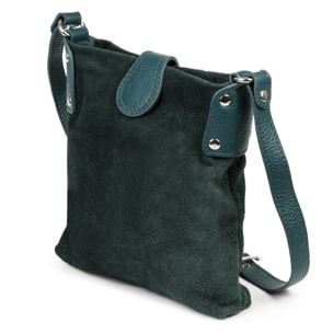 FIRENZE ARTEGIANI Borsa a Spalla da Donna Milano. Vera Pelle Dollaro Camoscio Made in Italy 26x4x25 Cm. Colore verde