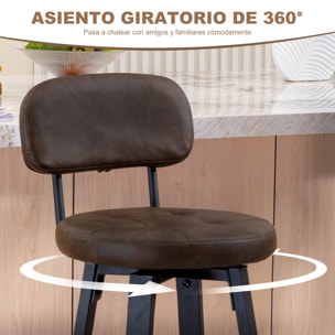 Juego de 2 Taburetes de Bar Giratorios, Taburetes Altos de Cocina con Respaldo Curvado y Reposapiés, Tapizado en PU, Marco de Acero, Sillas Altas de Cocina para Comedor, Salón, Negro