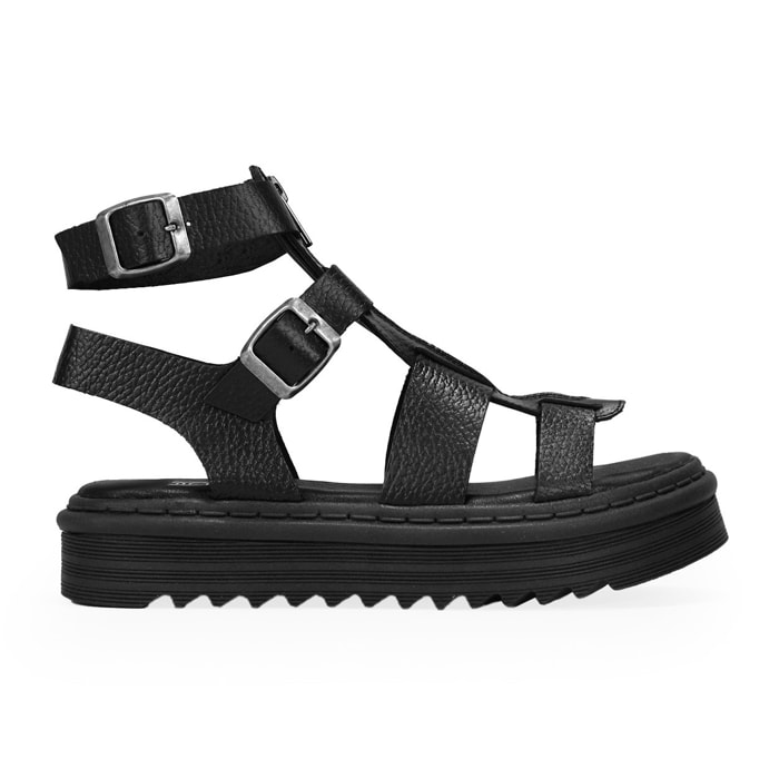 Sandalias cangrejeras negras en piel con cremallera