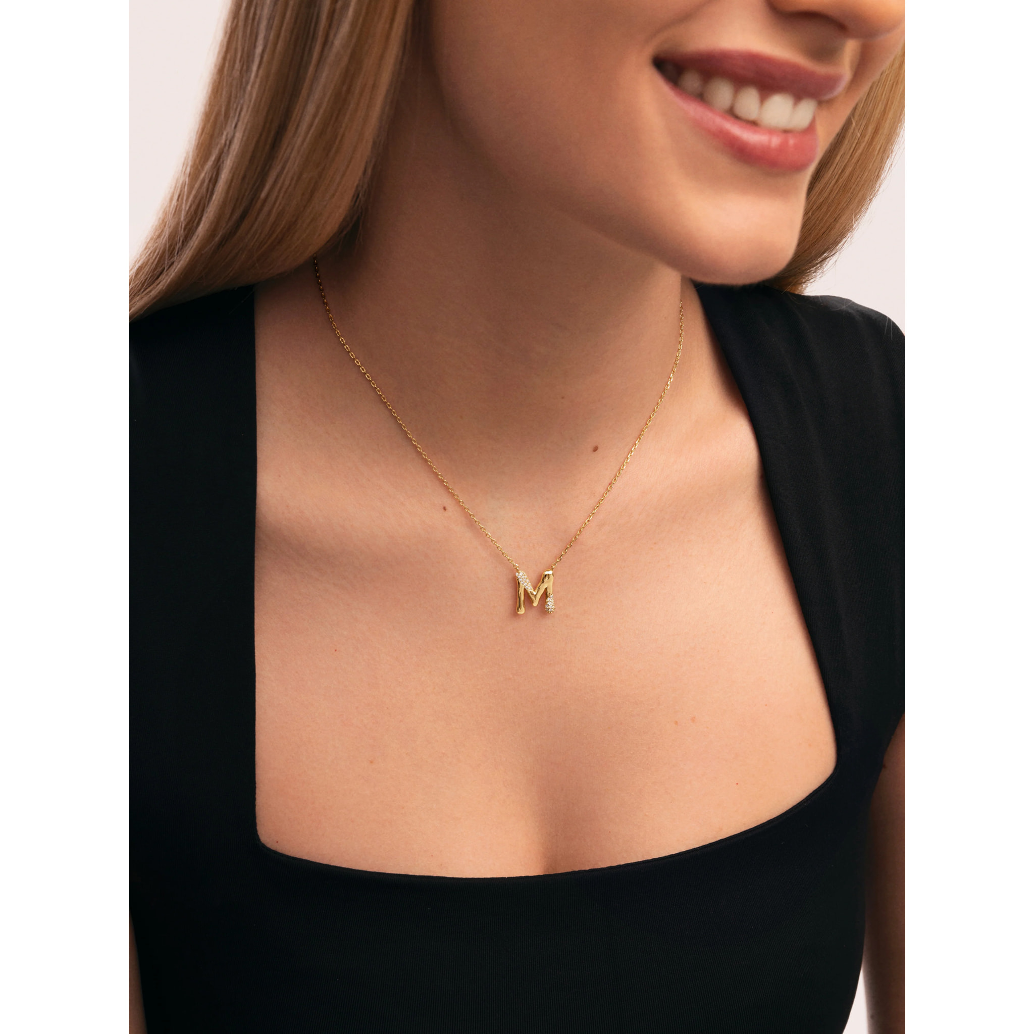 Collar Personalizado Letter Brillante Baño Oro