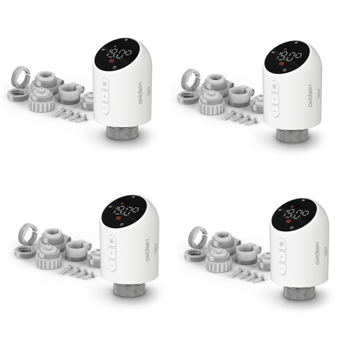 Lot de 4 vannes thermostatiques connectées HomeFlow TRV de chez Avidsen