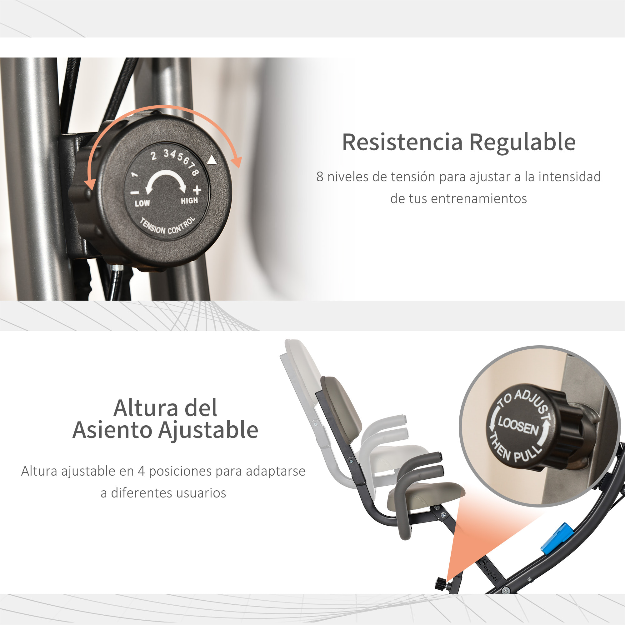 Bicicleta Estática Plegable 3 en 1 con Respaldo y 8 Niveles Resistencia Magnética, Bicicleta Estática para Casa Ajustable con Monitor LCD Volante Banda Sensor de Pulso Soporte de Teléfono Azul