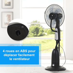 Ventilateur brumisateur sur roulettes - oscillant silencieux 90 W - 4 vitesses - dim. Ø 44 x 120H cm noir gris