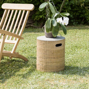 HECTOR - Table d'appoint ronde plateau en béton socle en bambou naturel