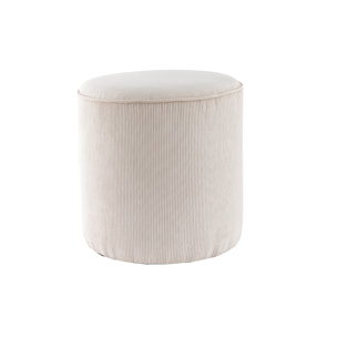 Pouf rond en tissu velours côtelé écru D40 cm LOUIS