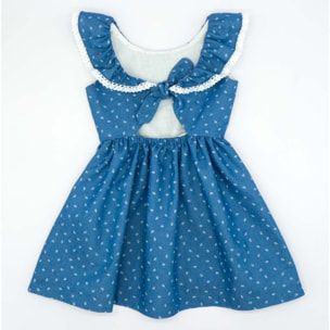 VESTIDO VOLANTE ESCOTE DENIM FLOR BLANCA