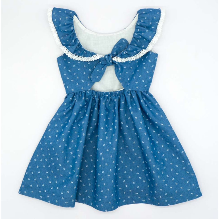 VESTIDO VOLANTE ESCOTE DENIM FLOR BLANCA