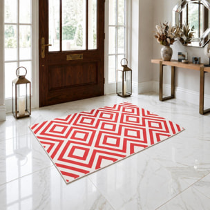 Petit tapis Begja rouge et blanc aux motifs géométriques scandinaves