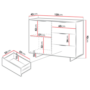 Canterbury - buffet bas - beige - 3 tiroirs et 1 porte - 120 cm - Beige