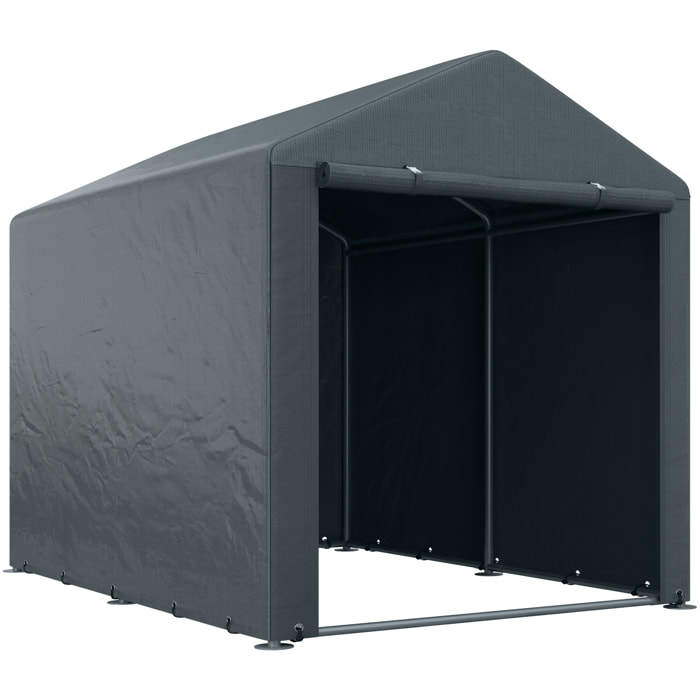Carpa para Herramientas Bicicletas y Motos 1,6x2,2x1,7 m Garaje Portátil con 2 Habitaciones Puerta con Cremallera Impermeable Anti-UV Cochera Portátil para Jardín Gris Oscuro