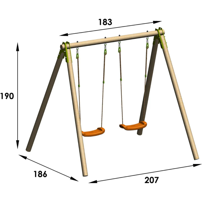 Portique bois 1,90 m Natura CHERRY - 2 enfants