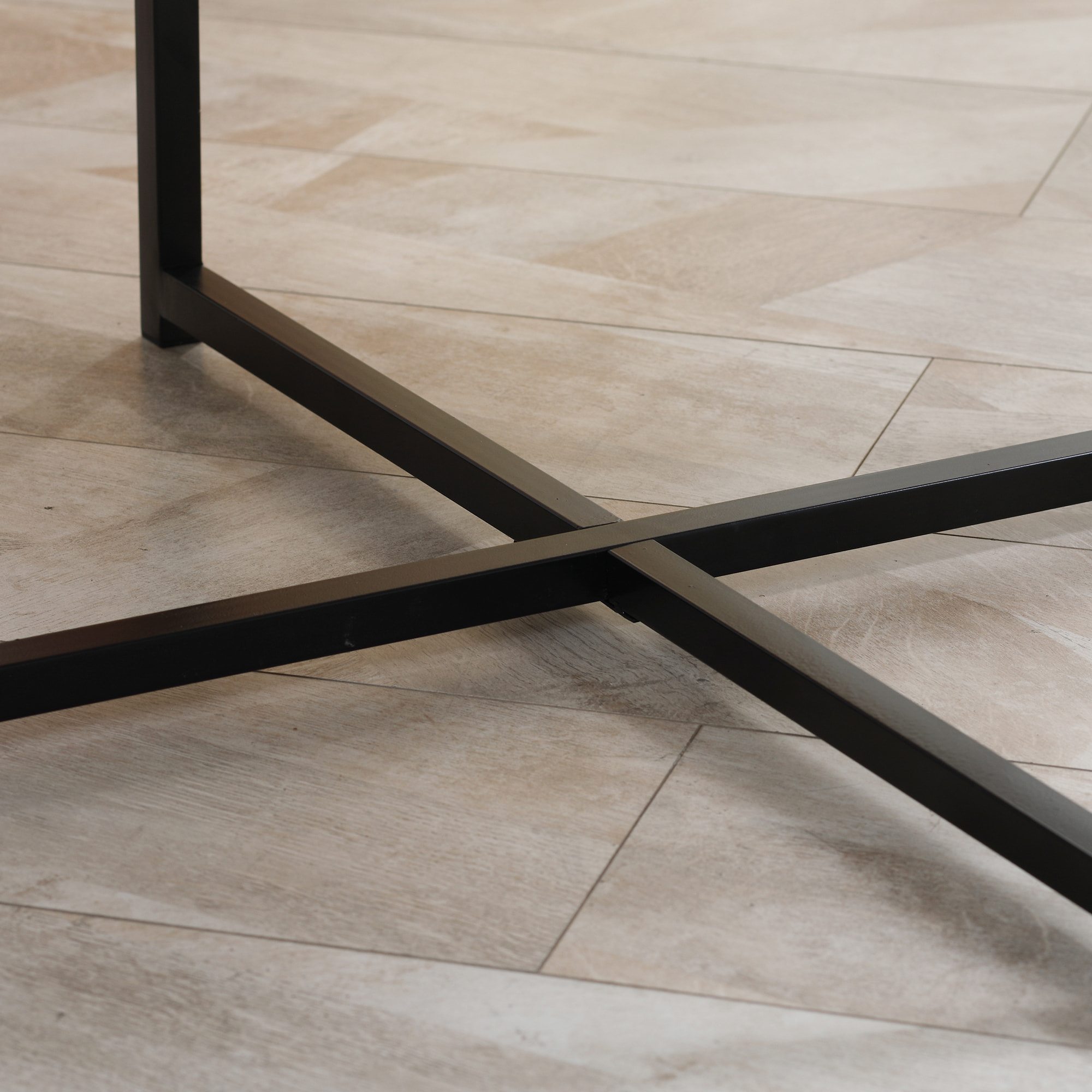 Mesa de Centro con Encimera Símil Mármol Marco de Metal para Oficina 80x80x45 cm