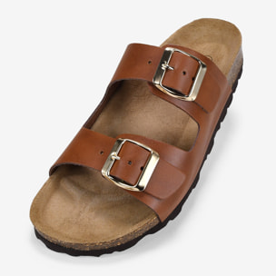 Sandalias planas de piel marrones
