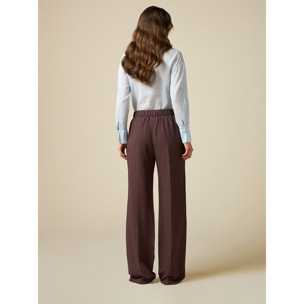 Oltre - Pantaloni wide leg misto lino - Marrone