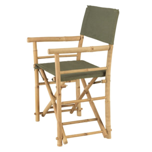 VITAL - Set de 2 fauteuils pliants bambou, dossier/assise en tissu vert